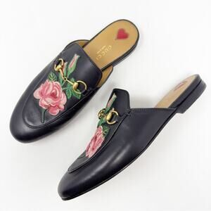 Gucci Princetown Flower Embroidered Loafers Mules 38.5